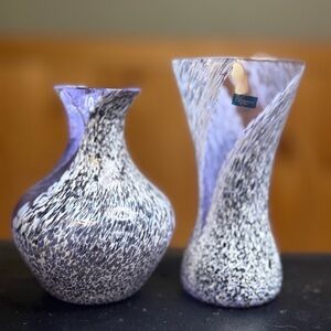Vintage Caithness Purple & Black Glass Swirl Pattern Bud Vases set of 2